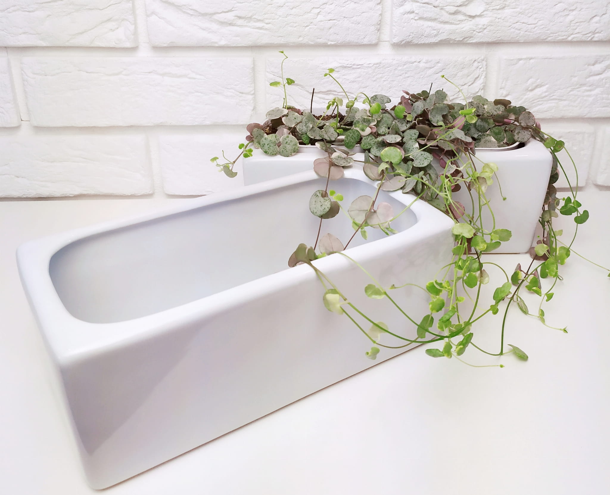 Oslonka-na-doniczke,-ceramiczna,-rynna,-biala.